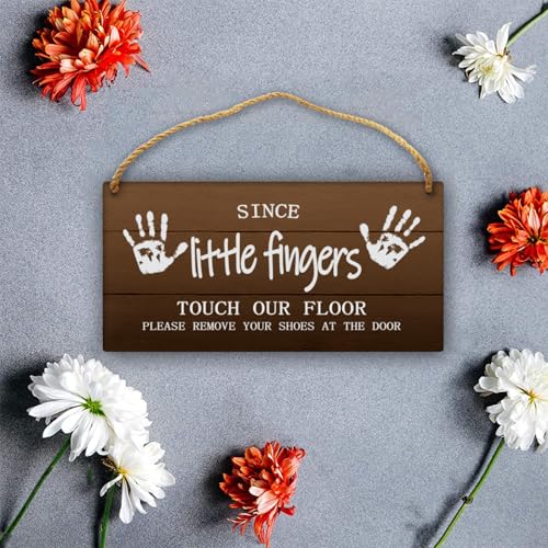 Please Remove Your Shoes Sign - 12x12in No Shoes Wall Hanging Wreath Grey for House Entryway Porch - color: Grey-Since Little Fingers