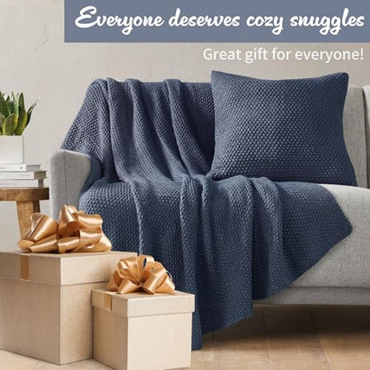 INK+IVY Bree Knit All Season Throw Blanket for Sofa, 50 x 60, Indigo | Ultra Soft, Acrylic, Lightweight, OEKO-TEX Certified - color: Indigo, size: Throw (50 in x 60 in)