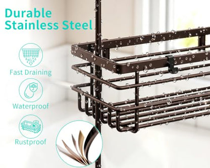 HapiRm Hanging Shower Caddy Organizer - No Drilling Shower Shelves with Hooks and Toothbrush Holder, Rustproof 304 Stainless Steel Bathroom Organizer - Bronze - color: Bronze
