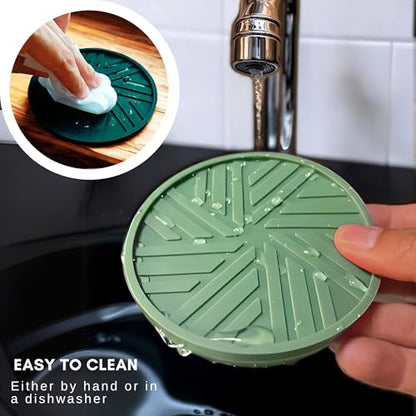 Silicone Coasters Set of 6 with Gold Holder - Modern Pattern for Prevent Sticking from Cups Coffee, Sage Green - color: Sage