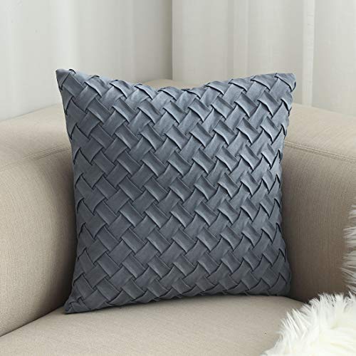 vctops Boho Basket Weave Pattern Decorative Throw Pillow Cover Super Soft Suede Solid Square Accent Cushion Case for Couch Sofa Car (Grey Blue,18"x18") - color: Grey Blue, size: 18" x 18" (Pack of 1)