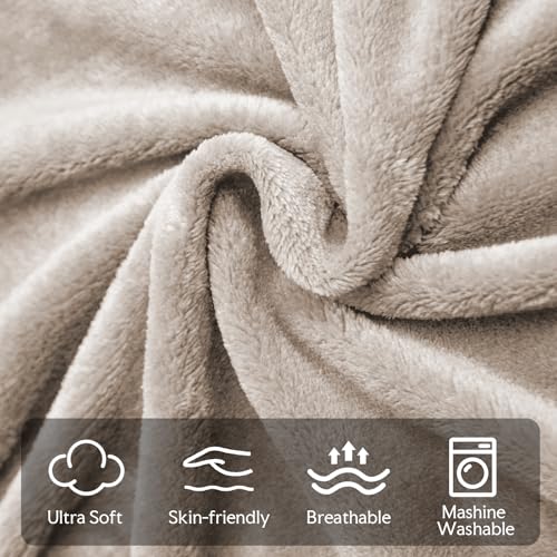 3-Pack Fleece Throw Blankets 50x60, 300GSM Soft Flannel Plush Blanket, Lightweight Warm Couch Sofa Bed Blankets, No Shedding All Season (Camel) - color: Camel