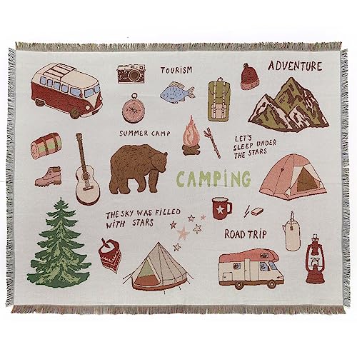 LumiSyne Cotton Woven Throw Blanket With Tassel Bohemian Tribal Ethnic Style Geometric Pattern Aztec Navajo Blanket Decorative Throw For Sofa Bed Armchair Camping Tapestry Tablecloths Carpet 160x130cm - color: Camping