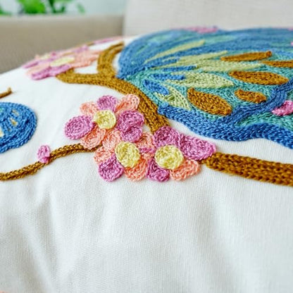 vctops Floral Butterfly Embroidered Pillow Covers 18x18 Inch Spring Summer Cotton Tufted Throw Pillow Cover Outdoor Garden Cushion Case for Sofa, Bed, Living Room (Butterfly,18"x18") - color: Butterfly