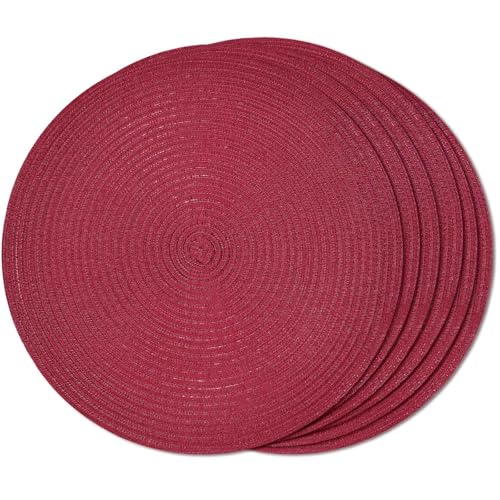 FunWheat Round Braided Placemats Set of 6 Place mats for Dining Tables Woven Heat Resistant Table Mats 15 inch (Wine) - color: Solid Wine, size: 6pcs