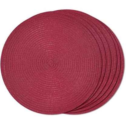 FunWheat Round Braided Placemats Set of 6 Place mats for Dining Tables Woven Heat Resistant Table Mats 15 inch (Wine) - color: Solid Wine, size: 6pcs