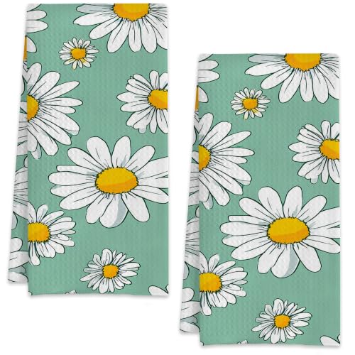White Daisy Flowers Floral Hand Towels for Bathroom Set of 2,Soft Absorbent Waffle Weave Kitchen Towels Dish Towel,Decorative Bathroom Towel for Kitchen Yoga Home Decor 16X24 Inch - color: White Daisy Flowers Floral