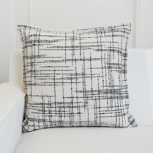 THE-TINOART Striped Boucle Jacquard Plaid Accent Pillow Cover - White Black Decorative Throw Pillow Case for Couch and Reading Nook, Scandinavian Minimalist Style, 18x18 Inches - color: Black Plaid, size: 18" x 18" (Pack of 1)