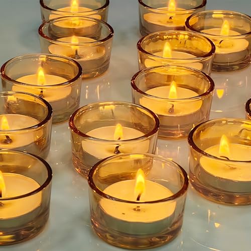 GOLDEAL 30 Pcs Gold Glass Small Tealight Candle Holders-Tea Candle Holders Bulk - Perfect for Weddings, Parties, Dinners - Ideal for 1.5" Standard Tealights and Candle Moulds… - color: Gold