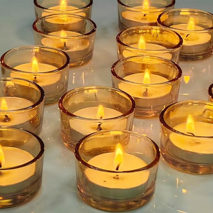GOLDEAL 30 Pcs Gold Glass Small Tealight Candle Holders-Tea Candle Holders Bulk - Perfect for Weddings, Parties, Dinners - Ideal for 1.5" Standard Tealights and Candle Moulds… - color: Gold