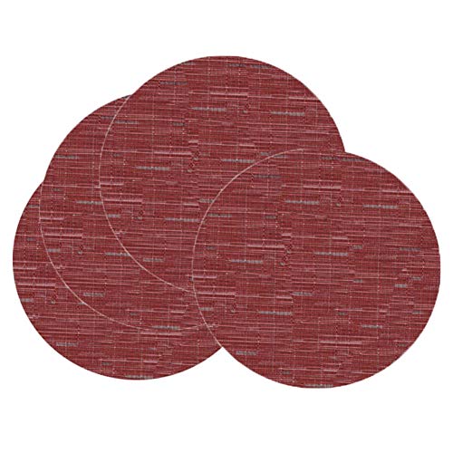 Round Vinly Placemats Set of 4, 13.8 Inch, Burgundy | Easy to Clean Woven Kitchen Table Mats, Washable, Non-Slip for Dining Table, Christmas Decoration Home Wedding Party - color: Burgundy, size: Set of 4