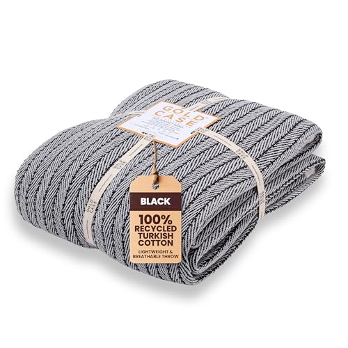 Gold Case Throw Blanket for Bed - 100% Recycled Turkish Cotton Blanket - Vintage Lightweight Soft Throw Blankets for Bed & Living Room - Queen Size Cozy Blankets - 90x90 - Black - color: Vintage Black, size: 90x90"
