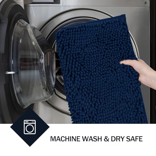 LINLA Bathroom Rugs Sets 2 Piece, Absorbent Chenille Bath Mat, Navy Blue | Non-Slip ,Quick Dry, Washable, Carpet Mats for Floor, Tub and Shower,32" x 20"/24" x 17" - color: Navy Blue