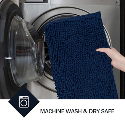 LINLA Bathroom Rugs Sets 2 Piece, Absorbent Chenille Bath Mat, Navy Blue | Non-Slip ,Quick Dry, Washable, Carpet Mats for Floor, Tub and Shower,32" x 20"/24" x 17" - color: Navy Blue