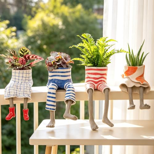 DOLSAO Leggy Pot Funny Planter Set，4 Pack Resin Hanging Leg Flower Pots, Sculpture Fun Unique Carved Cute Skirt Shape Suitable for Modern Indoor Outdoor Plant Lovers Succulents, Bonsai, Desktop Decor