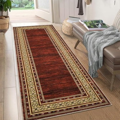 Modern Washable Runner Rug 2x6 Non Slip Bordered Solid Area Rugs, Washable Kitchen Mats Bedside Rug, Stain Resistant Soft Bathroom Carpet, Foldable Runners for Hallways, Entryways, Red | Non Slip Non Shedding Stain Resistant Neutral Textured Solid Foldabl