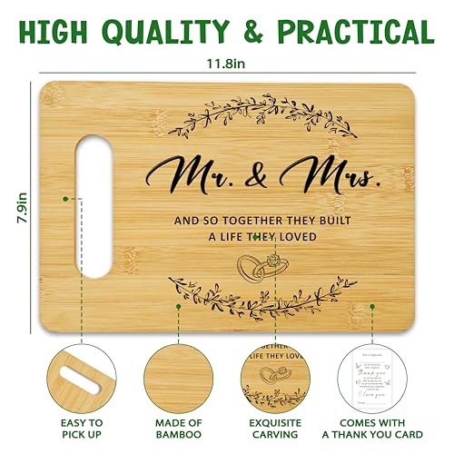 Wedding Gifts for Newlyweds, Bamboo Cutting Board for Kitchen, Mr & Mrs Marriage Chopping Board With A Gift Card, Engagement Bridal Shower Gifts for Bride And Groom -01 - color: Mr & Mrs
