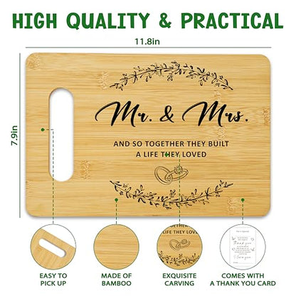 Wedding Gifts for Newlyweds, Bamboo Cutting Board for Kitchen, Mr & Mrs Marriage Chopping Board With A Gift Card, Engagement Bridal Shower Gifts for Bride And Groom -01 - color: Mr & Mrs