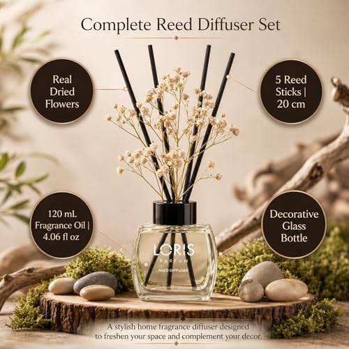 Loris Flower Garden Reed Diffuser Set with Dried Flowers | Reed Diffusers for Home with Sticks | Bathroom Diffuser & Room Scent | Long-Lasting Home Fragrance | 120 mL / 4.06 fl oz - color: Flower Garden