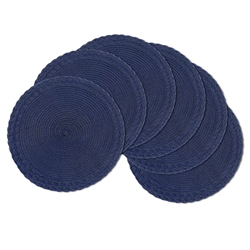 SHACOS Round Placemats Set of 6 Braided Border Fabric Woven Table Mats Washable 15 inch Circle Place Mats for Dining Table, Navy Blue - color: Navy, size: 6 pieces