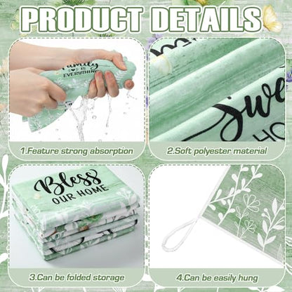6 Pack Summer Floral Kitchen Towels Sets | Wildflower Hummingbirds Branches Hand Dish Towels for Kitchen Bathroom Home Supplies Housewarming Gift 16 - color: Green, style: Spring Nature