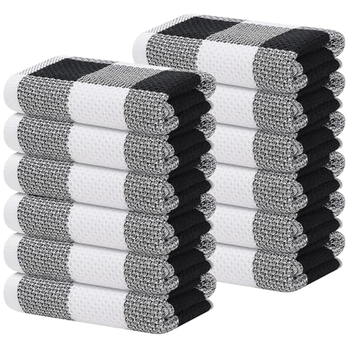 Homaxy Cotton Plaid 12 Pack Kitchen Towels, 13" x 28", White & Black | Waffle Weave, Plaid, Super Soft and Absorbent Dish Towels, Quick Drying, Multi-Purpose - color: White & Black, size: 13 x 28 - 12 Pack