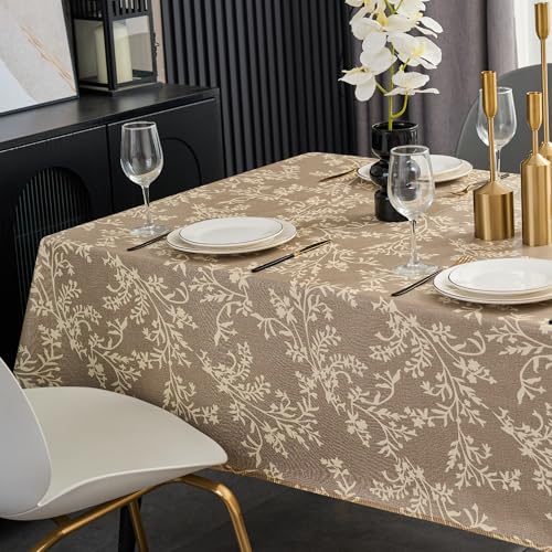 Pioggia Vinyl Tablecloth with Flannel Backing - Waterproof, Oil-Proof, Easy to Clean -Plastic Table Cloth - Perfect for Dining Tables, Kitchen Tables, Parties (Coffee Leaves, 60×120 Inch Rectangular) - color: Coffee Leaves, size: 120" x 60" (Rectangular)