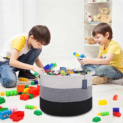 COMSE XXXLarge Woven Blanket & Laundry Basket, 87L, White &Gray &Black | 21.7"x 13.8", Cotton Rope, Nursery Hamper for Storage of Toys, Clothes & Towels, Ideal for Living Rooms, Bedrooms & Bathrooms - color: White & Gray & Black