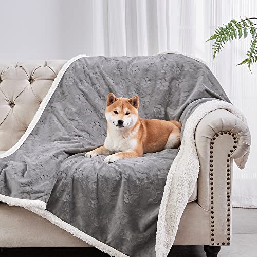 Dog Blankets for Small Dogs - Waterproof Cat Blanket Washable - Sherpa Fleece Puppy Blanket, Soft Plush Reversible Throw Protector for Bed Couch Car Sofa, 40"X50", Grey - color: Grey, size: 40"x50"