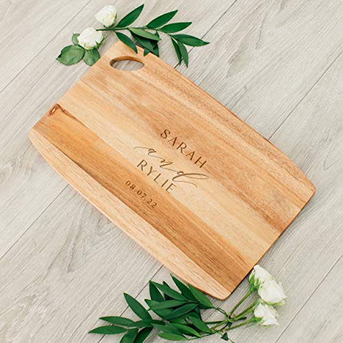 Weddingstar Personalized Wooden Rounded Rectangle Cutting Board or Serving Board 16" x 10" - Modern Couple Etching - color: Modern Couple, size: 16"L x 10"W