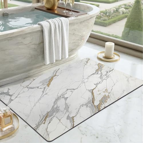Color&Geometry Thin Bath Mat Non Slip,Thin Bathroom Rugs fit Under Door | 36"x24" Washable Bath mats for Bathroom,Bath Mat Quick Dry Low Pile Bathroom Rug for Bathtub and Shower Floor - color: Gray and Gold Marble, size: 24"x36"