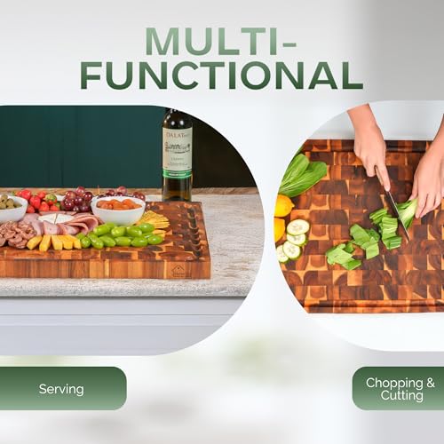 Howizz Solid Acacia Wood 24"x18" Extra Large Cutting Board, Extra End 1.5" Grain Thick Chopping Boards, Non Toxic, Juice Grooves & Handles, Pre-Oiled Wooden Trays for Kitchen, Gift-Ready - color: End Grain, size: 24"L x 18"W