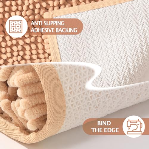 Chenille Bathroom Rugs Set 2 Piece, Absorbent Bath Rugs, Non-Slip Bath Mats, Machine Washable Rugs for Bathroom Floor, Tub and Shower, Beige (20 × 30 Plus 17 ×24 - Inch) - color: Beige