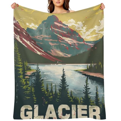 Mid Century Glacier National Park 03 Flannel Blankets Fleece Soft Throw Lightweight Plush Gifts for Couch, Bed, Cozy Sofa Plush, Chair, Lovers 50x60in(125x150cm) - color: Style, size: 50x60in(125x150cm)