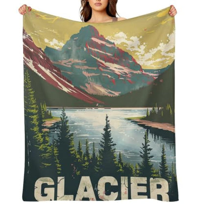 Mid Century Glacier National Park 03 Flannel Blankets Fleece Soft Throw Lightweight Plush Gifts for Couch, Bed, Cozy Sofa Plush, Chair, Lovers 50x60in(125x150cm) - color: Style, size: 50x60in(125x150cm)