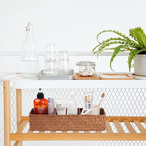 Seagrass Storage Basket Woven Shelf Baskets for Bathroom Vanity Dresser Organizer 14.6inch x 4.7inch x 3.1inch - color: 3 Section without Lid