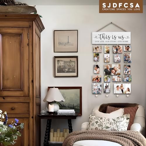Family Photo Frame Gifts, This Is Us Picture Frame Housewarming Christmas Wedding Gifts for Couples Farmhouse Rustic Wood Hanging Photo Wall and Table Top Frames - color: This Is Us