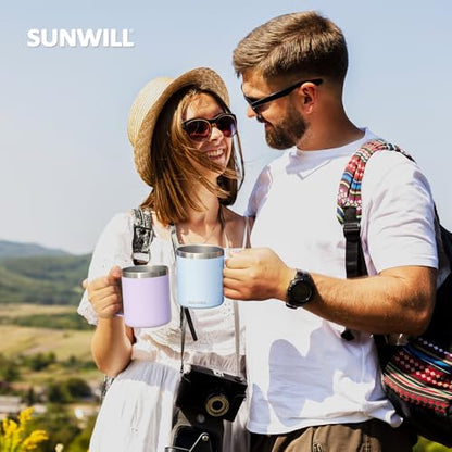 SUNWILL Travel Coffee Mugs Set of 4, Insulated Tumbler with Lid, 14 oz Stainless Steel Cup with Handle Bulk for Gift, Camping, Office, Powder Coated Orchid, Iceberg, Mint, Sakura - color: Powder Coated Orchid & lceburg & Mint & Sakura
