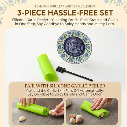 Ceramic Garlic Grater Plate Bowl Tomato Dish Made in Spain Spanish Grating Pan Herb Stripper Peeler Con Tomate Grater Plate Brush Stand Kitchen Gadget Gift Set Ginger Olive Oil Dip(#J) - color: #J