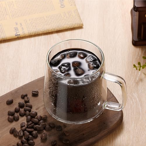 Extra Large Thicken Double Wall Glasses Coffee Mugs Tea Cups set of 2, 24OZ Insulated Clear Lemon Tea Beer Cups with Handle - color: 24OZ-2 CUPS