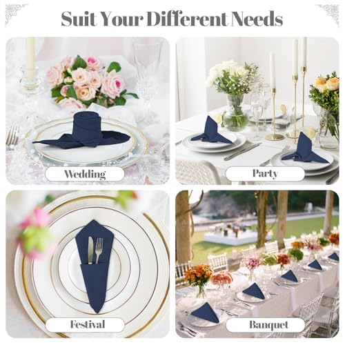 PLOYMONO Navy Blue Cloth Napkins - 8 Pack 17"x17" Polyester Dinner Napkins | Heavy Duty 180 GSM Cloth Napkins with Hemmed Edges - Great for Restaurants, Weddings, Parties, Banquets Dinner - color: Navy Blue
