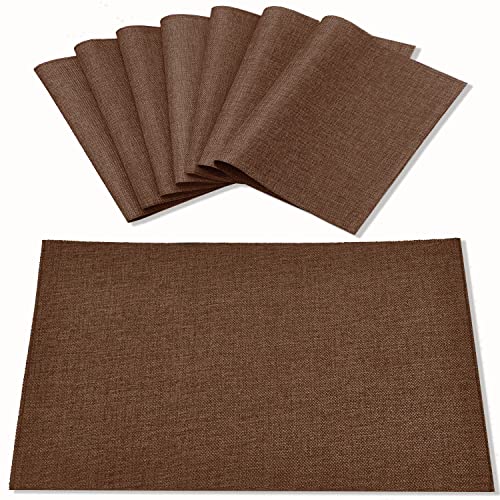 Cloth Placemats Set of 8, Linen Type Fabric Placemats Machine Washable Heat Resistant Placemats Wrinkle Free Thick Polyester Kitchen Place Mats for Dining Table (Dark Brown) - color: Dark Brown, size: Placemats 12'' x 18'', Set of 8
