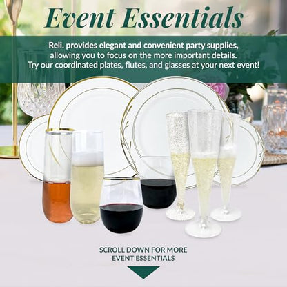 Reli. Disposable Champagne Flutes (55 Pack) | 4.5 oz Clear w/ Gold Rim | Premium Plastic Champagne Flutes | Party-Perfect for Celebrations, Weddings, Graduation, New Year