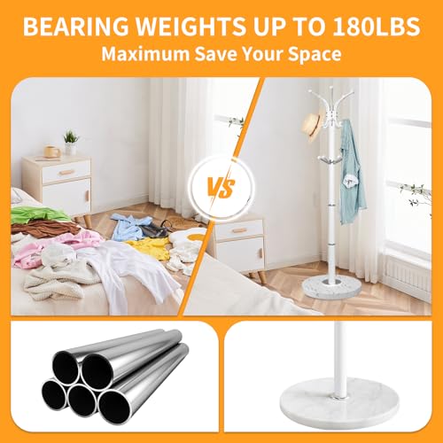 ZOZOE Metal Coat Rack Stand, Modern Coat Rack Freestanding with Natural Marble Base, 360° Rotary Design Coat Racks with 14 Hooks,White Coat Tree Hanger Stand for Bags,Hats,Entryway,Office - color: White 14 Hooks
