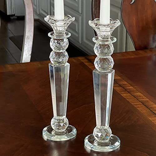 Allgala Set of 2 Crystal Candlestick Reverse Tapered Shaped Pillar and Hand Crafted Ball Candlesticks-11-HD89153-Home Decorative Candle Holders for Wedding, Dining, Party, Gift - size: 2 PC (11")