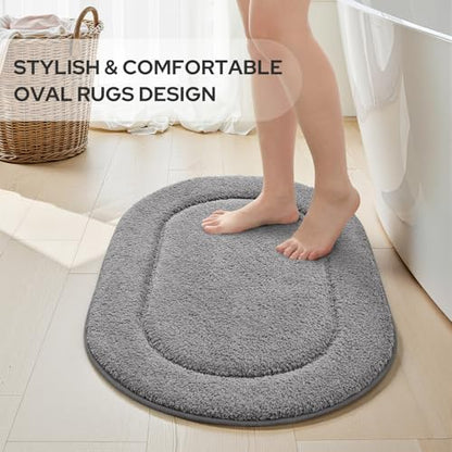 HOMEIDEAS Grey Oval Bathroom Rug Sets 2 Piece 20" x 32" + 16" x 24" | Microfiber Bath Mats, Non-Slip TPR Backing, Ultra Absorbent & Quick Dry, Machine Washable for Bathroom, Shower, Tub - color: Grey