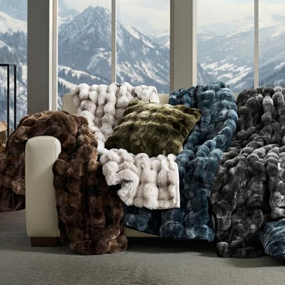 Faux Rabbit Fur Bubble Throw Blanket, 50"x60", Marble Deep Indigo | Ultra Soft, Luxury Faux Rabbit Fur Throw, Thick Warm Bubble Blanket, Cozy Fluffy Reversible, for Bed, Couch, Chair, Sofa - color: Deep Indigo Marble, size: 50"x60"