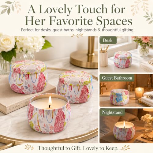 6 Pack Scented Candles Gift Set for Women, Soy Wax Tin Candles, 4 oz Each, 6 Fresh Botanical Scents, Up to 180 Hr Total Burn, Birthday Housewarming Thank You Gifts - size: Large 6-Candle Set (Summer)