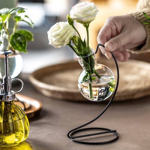 Desktop Glass Plant Propagation Station with Metal Stand,Tabletop Plant Terrarium,Hydroponics Vase for Propagating Hydroponic Office Garden Home Decor, for Weddings, Centerpieces (4)