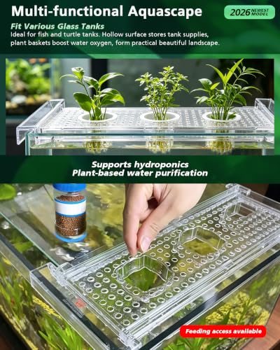 2026 Telescoping Aquarium Plant Holder with 3 Cups, Clear Acrylic | Rim-Mount Rack, For 5.5 gal 10 gal 40 gal 75 gal, For Live Plants, Aquaponic Fish Tank, For Pothos, Betta & Aquascape Decor